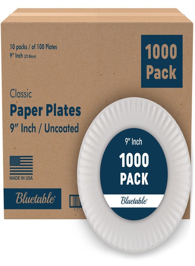 Bluetable 9 Inch Paper Plates Bulk - 1000 Count - Uncoated White 9” Dinner Plate Pizza Plate Decorative Craft Paper Plates Disposable Plates [1000 Pack/Case] - Image 1