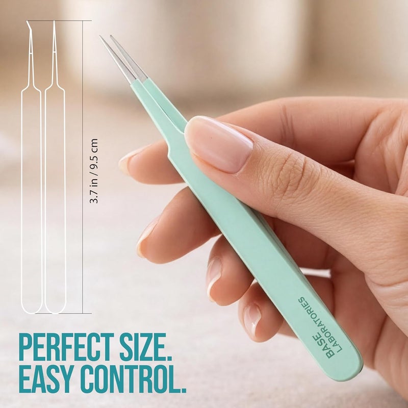 BASE LABORATORIES Base Labs Ingrown Hair Tweezers Set – 2 Pack Precision Tweezers for Ingrown Hair Removal, Curved & Pointed Tip Stainless Steel Tweezers with Protective Case for Razor Bumps, Splinters & Facial Hair - Image 4