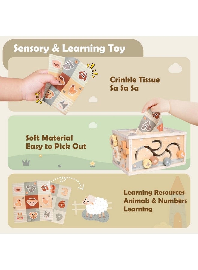 DINORUN Baby Tissue Box Toy - Baby Toys 18 Months 2 3 4 Years Montessori Toys for Babies 18 Months with Crinkle, Infant Activity Cube Sensory Christmas Stocking Stuffers Learning Toy for 2 3 4 Years - Image 3