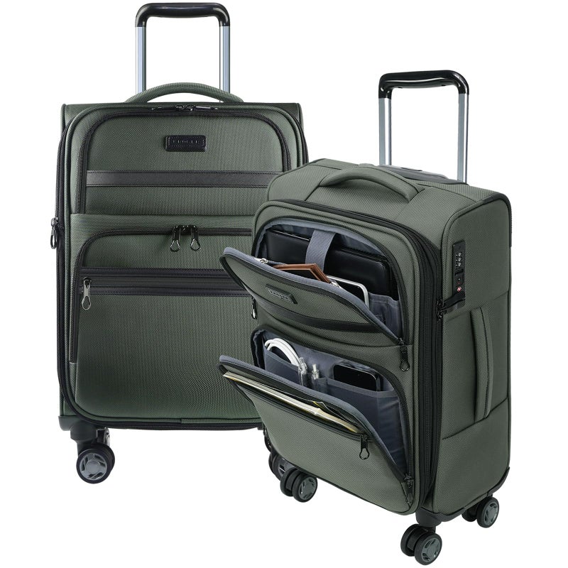 KROSER Softside Expandable Carry On Luggage with Front Business Pocketsï¼Œ20 Inch Suitcases with Spinner Wheels & Built-in TSA Lock, Durable Suitcase Rolling Luggage with USB Port, Army Green - Image 1