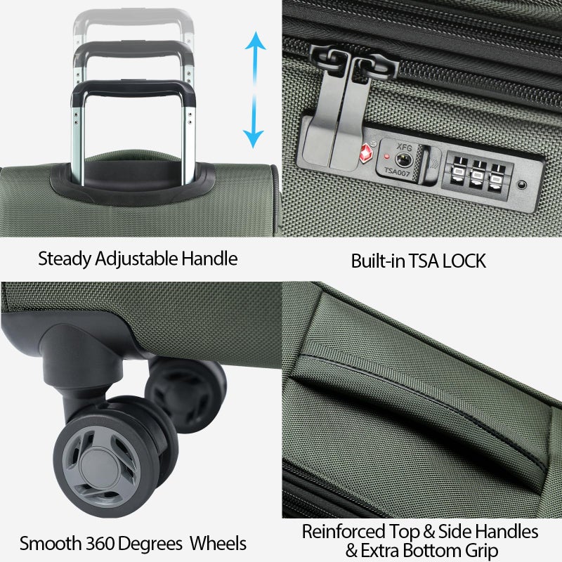 KROSER Softside Expandable Carry On Luggage with Front Business Pocketsï¼Œ20 Inch Suitcases with Spinner Wheels & Built-in TSA Lock, Durable Suitcase Rolling Luggage with USB Port, Army Green - Image 4