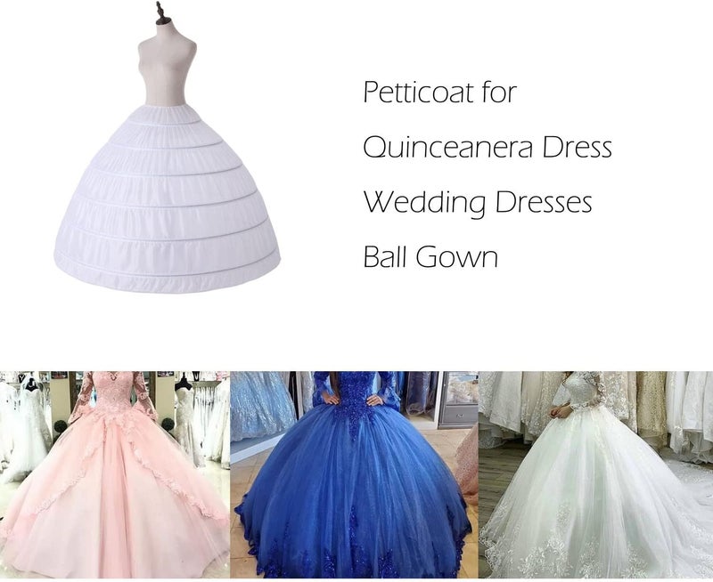 AWSALE Full A-line 6 Hoop Crinoline Petticoat Underskirt for Women Wedding Dress WPT146 White - Image 2