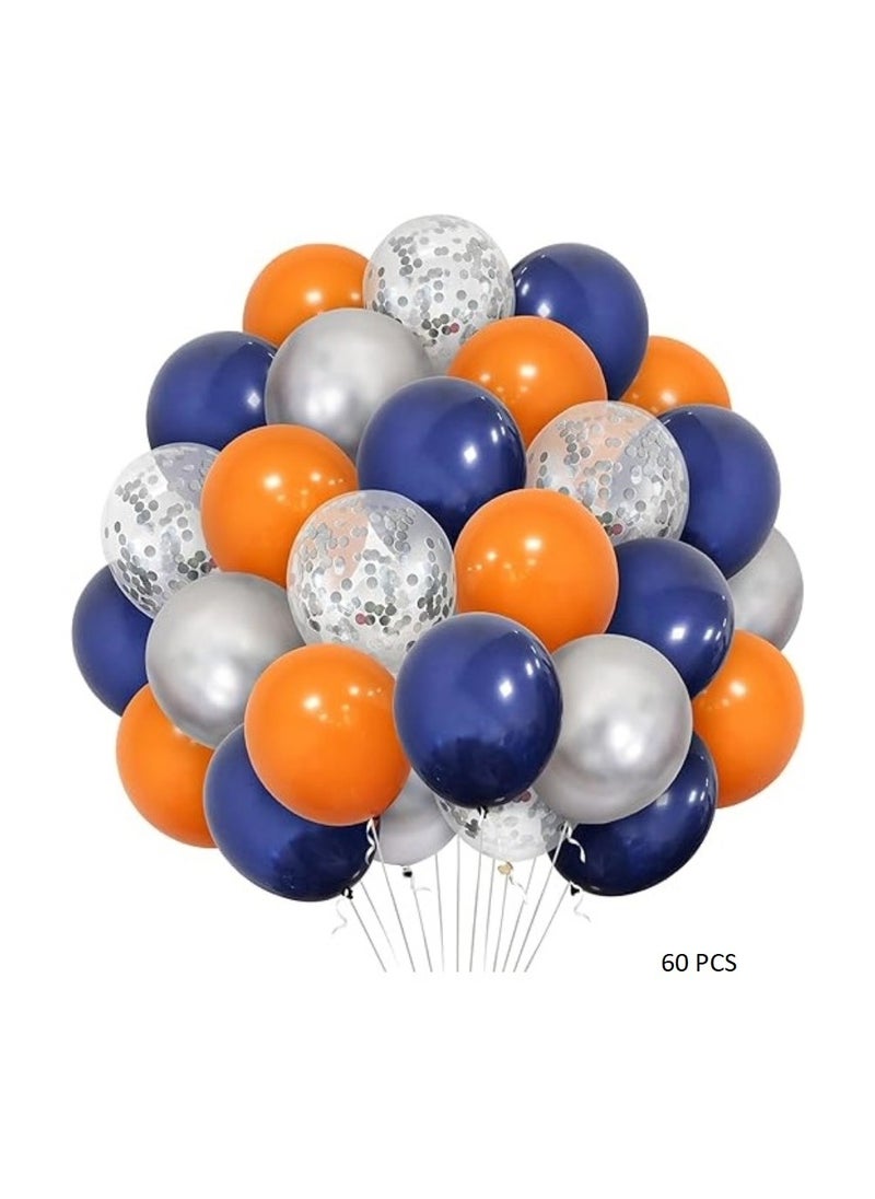 Boxwoods 60 PCS OF Orange Navy Blue Silver Chrome And Confetti Balloons For Space Birthday Party Decoration  - Image 1