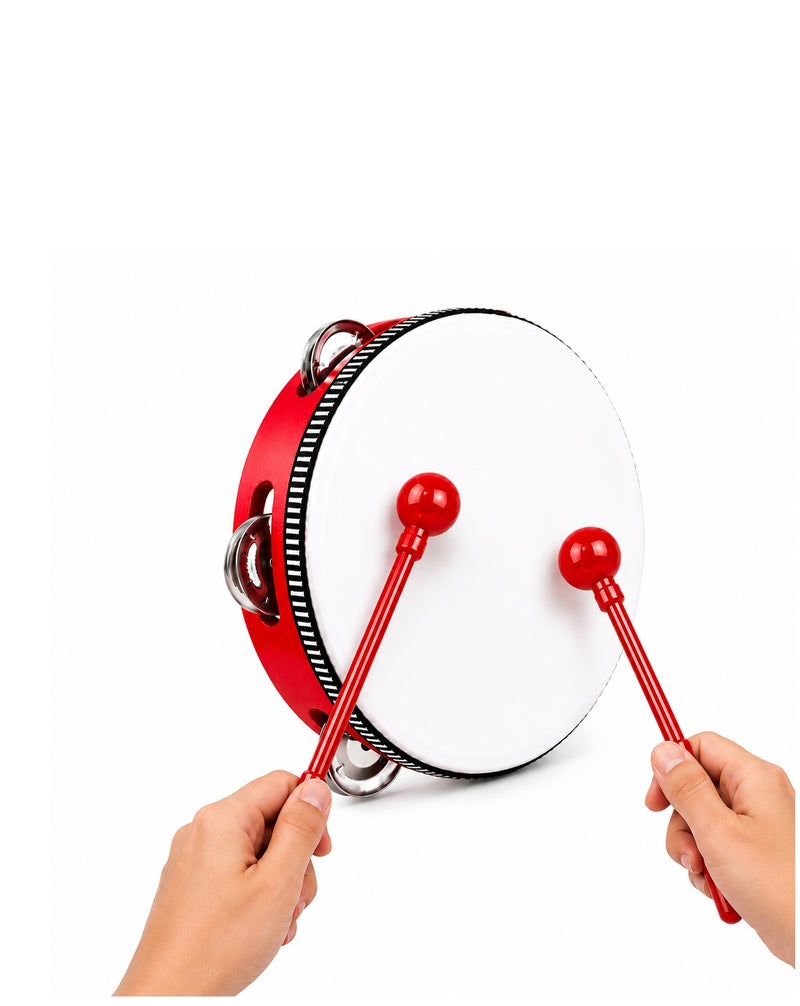 Megarya 8 Inch Tambourine with 2 Drum Mallets Combo Set | Handheld Percussion Instrument for Kids & Adults | Church Worship, Music Learning, School, Classroom & Stage Performance - Image 2
