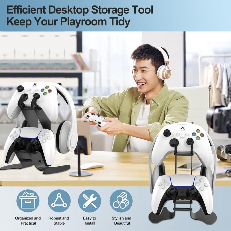 DOYO حامل وحدة التحكم وحامل سماعات الرأس، حامل وحدة التحكم للألعاب لجهاز Xbox One، PS4، PS5، Xbox Series X/S، Switch، PC، سماعة رأس، حامل سماعة رأس معدني من الألمنيوم، منظم عالمي لملحقات الألعاب - Image 3