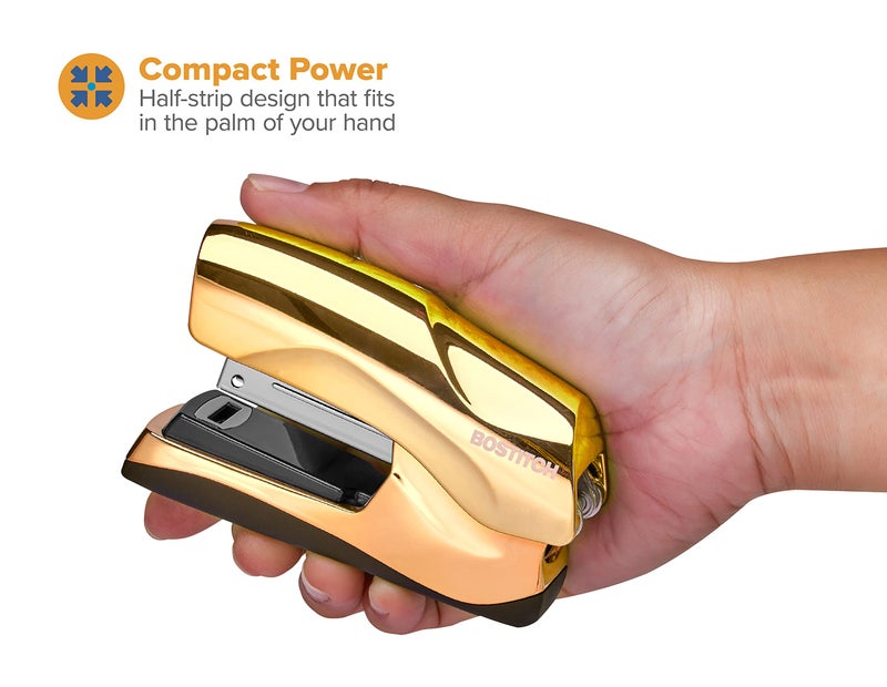 Bostitch Office Heavy Duty Stapler, 40 Sheet Capacity, No Jam, Half Strip, Fits into the Palm of Your Hand, For Classroom, Office or Desk, Gold Chrome - Image 4