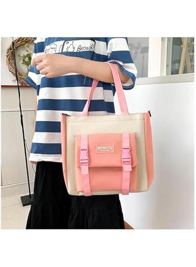 HOOKOR TARSSLE Kawaii Backpack set 5Pcs Aesthetic School Bags cute backpack set with Pendant Lunch Bag,Pencil Case,Handbag,Coin Purse (Pink) - Image 4