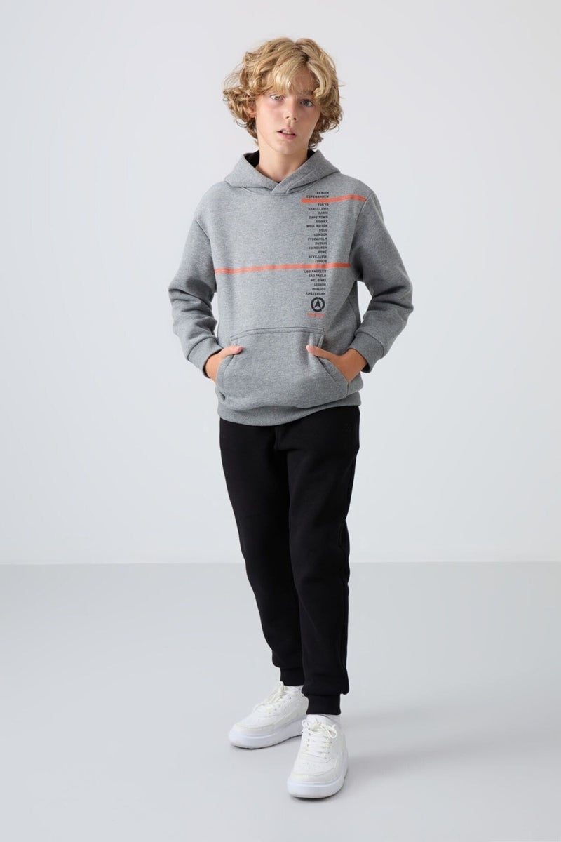 Tommy Life Gray Melange Cotton Thick Fluffy Soft Textured Standard Fit Printed Boy's Sweatshirt - 11239 - Image 4