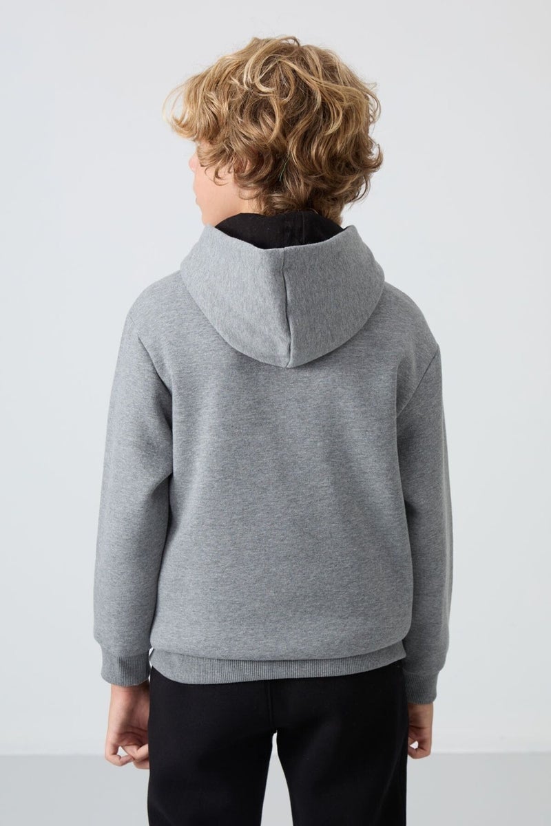 Tommy Life Gray Melange Cotton Thick Fluffy Soft Textured Standard Fit Printed Boy's Sweatshirt - 11239 - Image 5