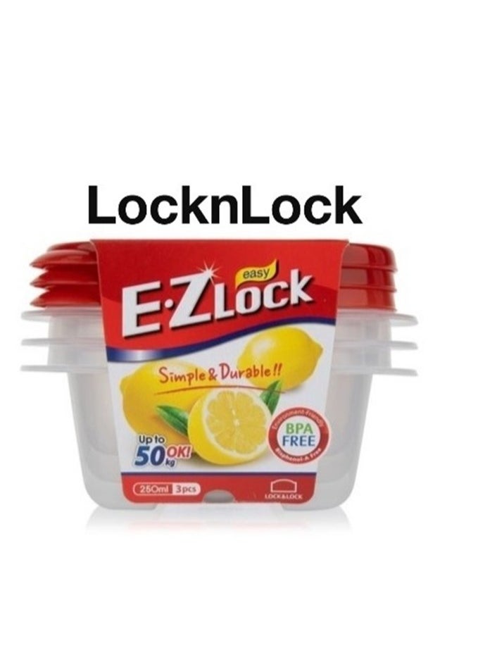LOCK & LOCK - LocknLock EzLock Square Container Set - 250ml (Set of 3), Clear Base, Stackable, Microwave-Safe - Image 1