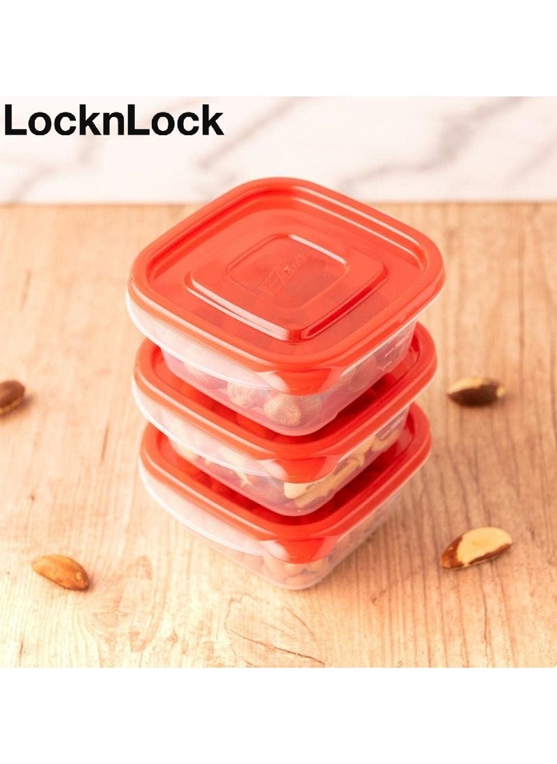 LOCK & LOCK - LocknLock EzLock Square Container Set - 250ml (Set of 3), Clear Base, Stackable, Microwave-Safe - Image 1