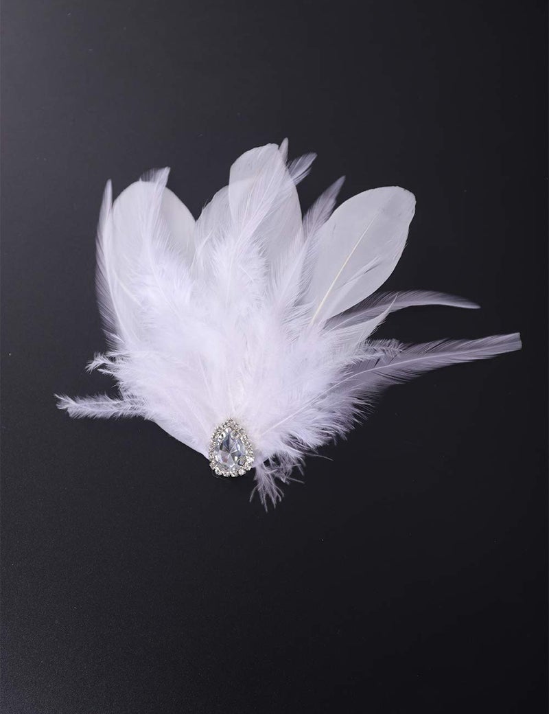 Aimimier 1920s Flapper White Feather Headpiece Crystal Feather Hair Clip Roaring 20s Feather Accessories Masquerade Hair Accessory for Women - Image 5