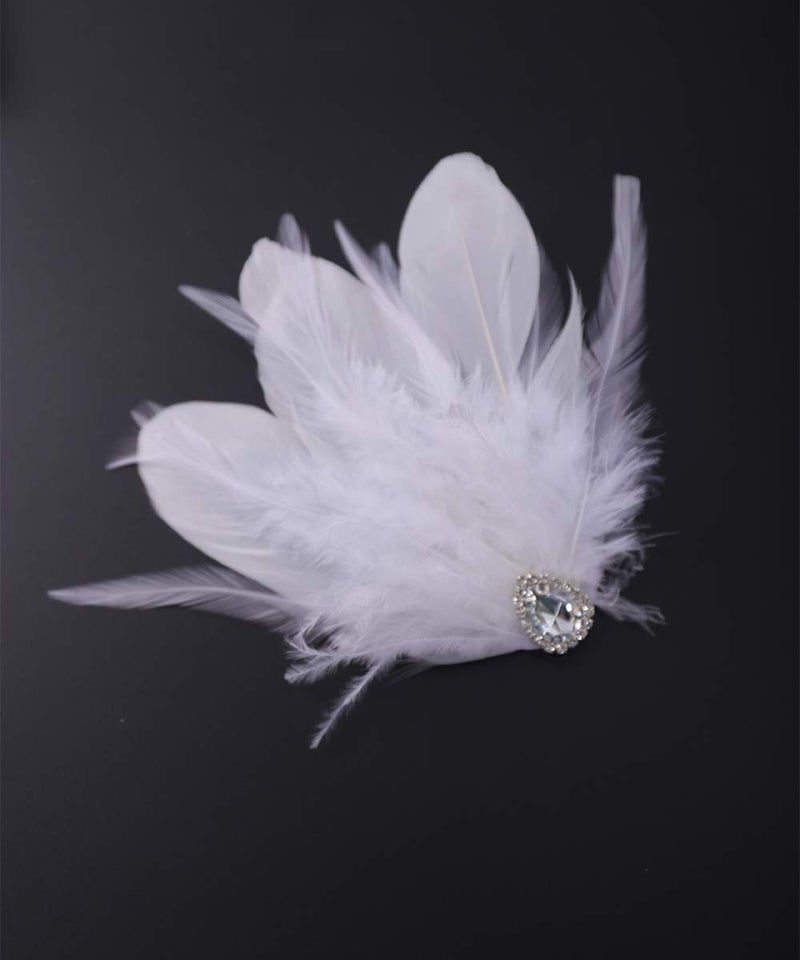 Aimimier 1920s Flapper White Feather Headpiece Crystal Feather Hair Clip Roaring 20s Feather Accessories Masquerade Hair Accessory for Women - Image 3