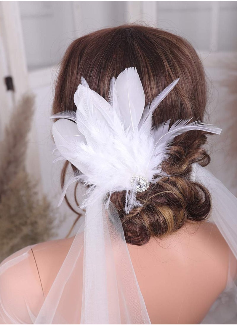 Aimimier - 1920s Flapper White Feather Headpiece Crystal Feather Hair Clip Roaring 20s Feather Accessories Masquerade Hair Jewelry for Women and Girls - Image 1