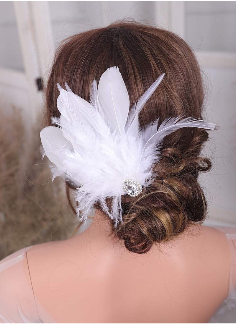 Aimimier - 1920s Flapper White Feather Headpiece Crystal Feather Hair Clip Roaring 20s Feather Accessories Masquerade Hair Jewelry for Women and Girls - Image 1