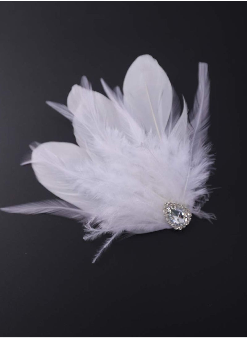 Aimimier - 1920s Flapper White Feather Headpiece Crystal Feather Hair Clip Roaring 20s Feather Accessories Masquerade Hair Jewelry for Women and Girls - Image 1