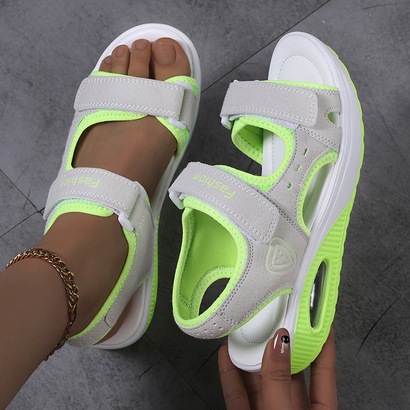 Foreign Trade Large Size Sandals for Women, New Summer Style, Flat Wedge Heel, Thick Sole, Air Cushion, Shock Absorption, Velcro Roman Sandals - Image 2