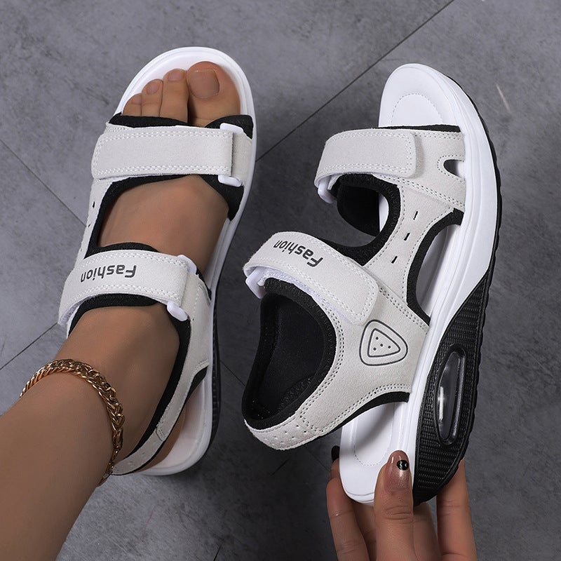 Foreign Trade Large Size Sandals for Women, New Summer Style, Flat Wedge Heel, Thick Sole, Air Cushion, Shock Absorption, Velcro Roman Sandals - Image 1