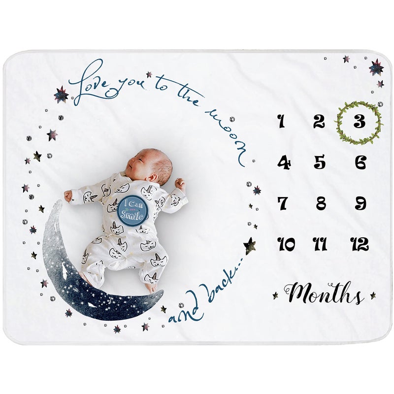 Yoothy Yoothy Moon Baby Monthly Milestone Blanket  Boy  Girl Soft Plush Photo Prop Wreath  12 Stickers Large 51x40