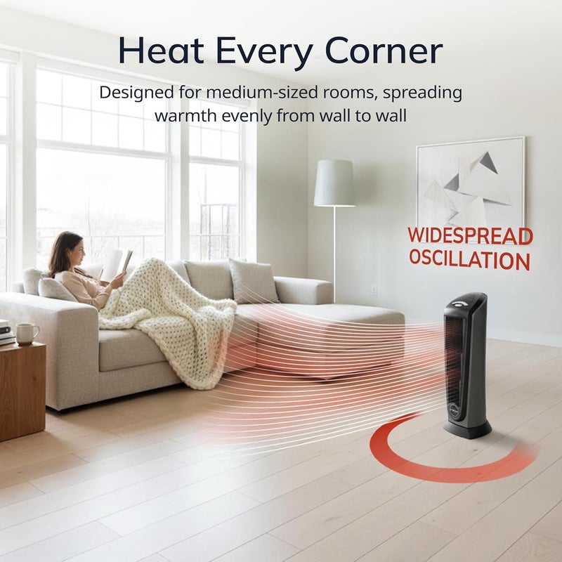 Lasko 1500W Ceramic Tower Space Heater with Remote, Thermostat, Timer & Widespread Oscillation, Portable Electric Heater for Indoor Use, Bedroom & Living Room, 751320 - Image 3