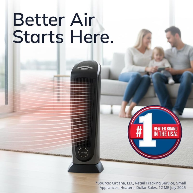 Lasko 1500W Ceramic Tower Space Heater with Remote, Thermostat, Timer & Widespread Oscillation, Portable Electric Heater for Indoor Use, Bedroom & Living Room, 751320 - Image 2