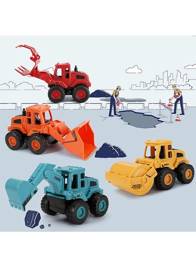 Muyixin ألعاب بناء للأولاد والبنات من عمر 3 سنوات، ألعاب شاحنة بناء تعمل بالاحتكاك، ألعاب رملية، شاحنات، حفارة، جرافة، مدحلة الطريق (4 عبوات ملونة) - Image 5