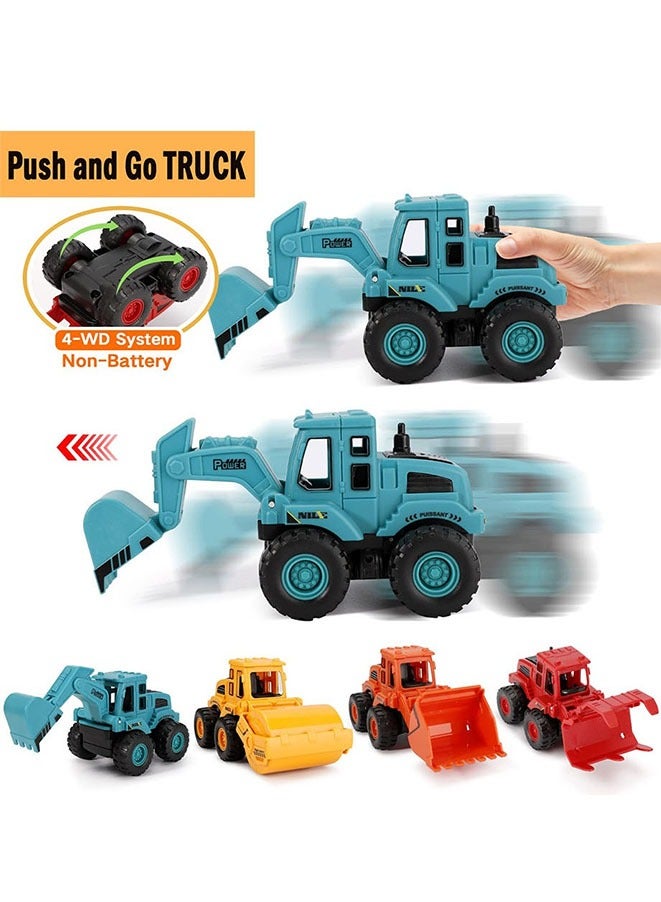 Muyixin ألعاب بناء للأولاد والبنات من عمر 3 سنوات، ألعاب شاحنة بناء تعمل بالاحتكاك، ألعاب رملية، شاحنات، حفارة، جرافة، مدحلة الطريق (4 عبوات ملونة) - Image 3