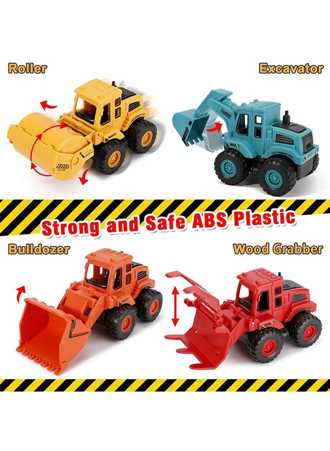 Muyixin ألعاب بناء للأولاد والبنات من عمر 3 سنوات، ألعاب شاحنة بناء تعمل بالاحتكاك، ألعاب رملية، شاحنات، حفارة، جرافة، مدحلة الطريق (4 عبوات ملونة) - Image 4