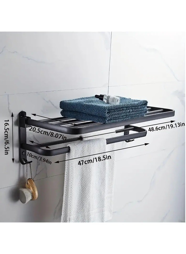 لوك رف معدني جداري من الألومنيوم للملابس والأدوات الشخصية , حامل قابل للطي بمستوي مزدوج وتعليقات على الأطراف,يوفر المساحة - مثبت على الجدار، رف منشفة قابل للطي مع خطافات للملابس والمناشف، مقاوم للصدأ، سعة 10 كجم - مثالي للحمام والمطبخ والشرفة 50 سماسود - Image 4