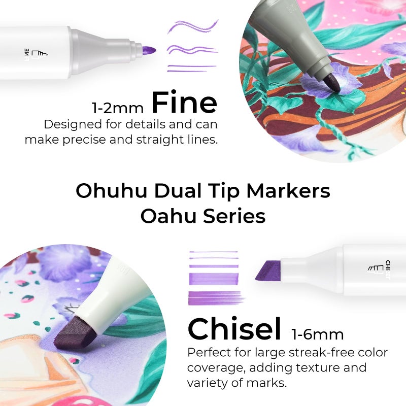 Ohuhu Alcohol Markers 200 Colors - AP Certificated Double Tipped Art Marker Set for Artists Adults Coloring Sketch Illustration - Chisel and Fine Dual Tips - Oahu of Ohuhu Markers - Refillable - Image 3