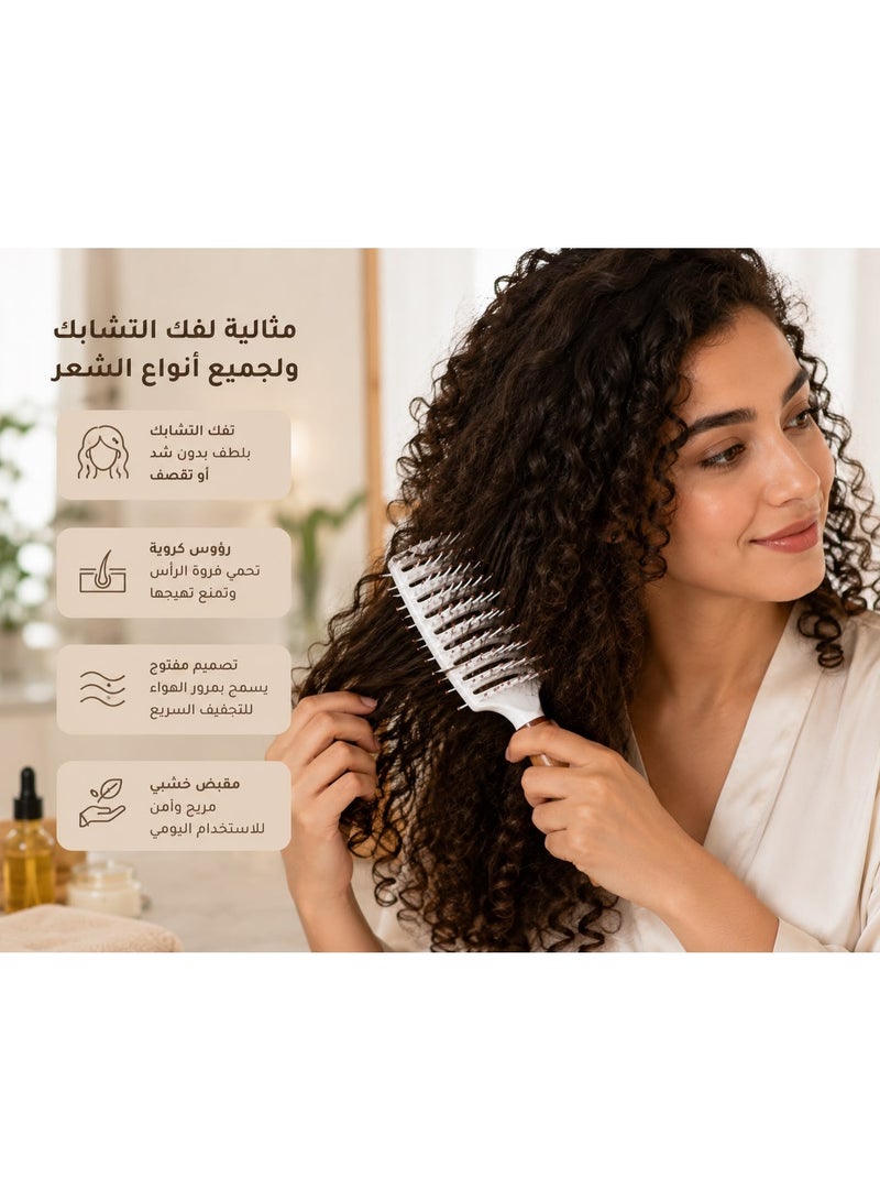 Curved Vent Hair Brush with Wooden Handle for Fast Drying and Gentle Detangling - Image 5