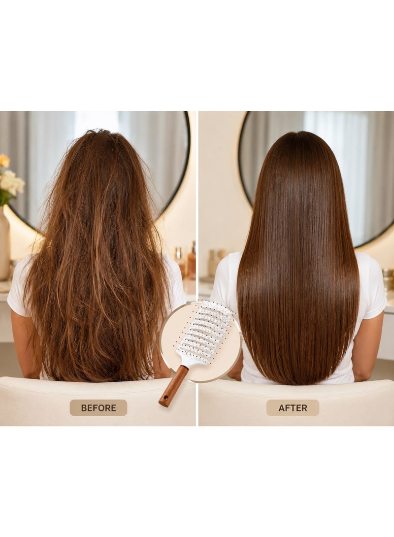Curved Vent Hair Brush with Wooden Handle for Fast Drying and Gentle Detangling - Image 2