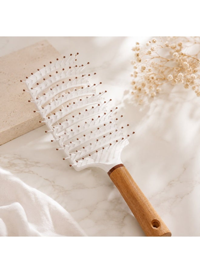Curved Vent Hair Brush with Wooden Handle for Fast Drying and Gentle Detangling - Image 1