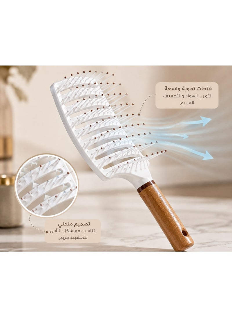 Curved Vent Hair Brush with Wooden Handle for Fast Drying and Gentle Detangling - Image 3