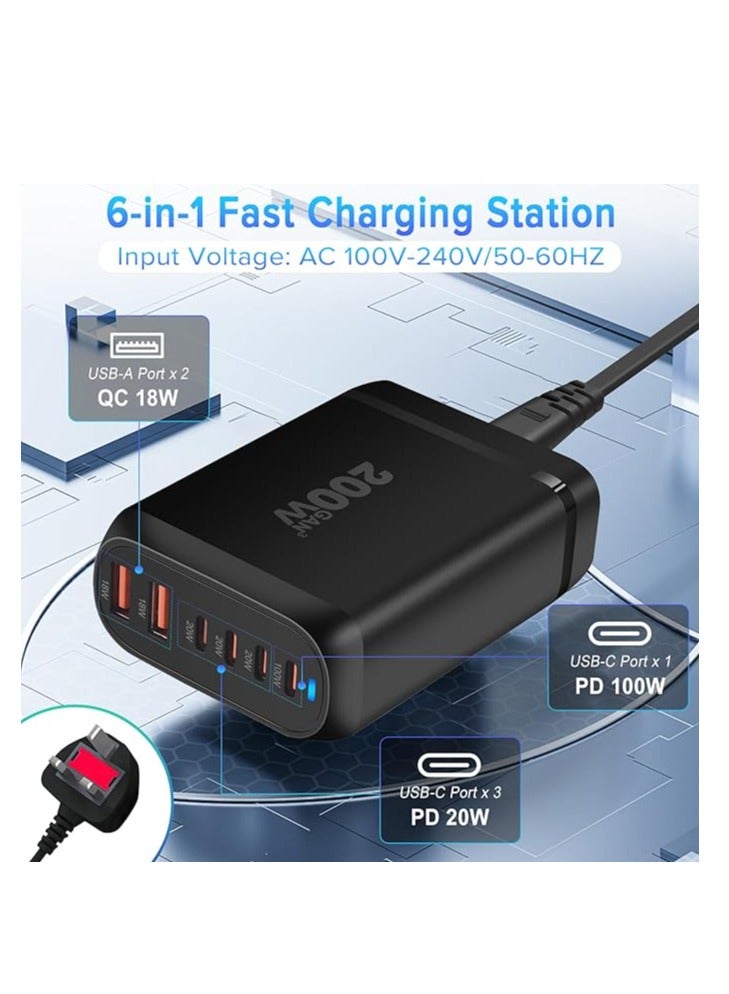 Terabyte 200W USB C Charger Block Multiple Ports, GaN III USB Charging Station 6 Ports Hub, Multi Port for - Image 3