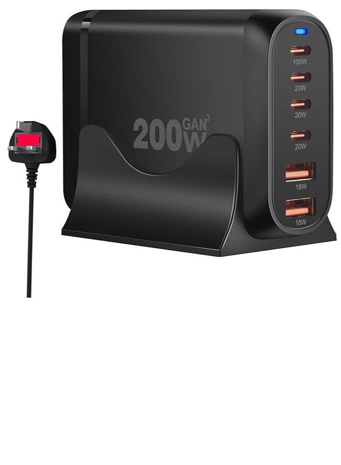 Terabyte 200W USB C Charger Block Multiple Ports, GaN III USB Charging Station 6 Ports Hub, Multi Port for - Image 1