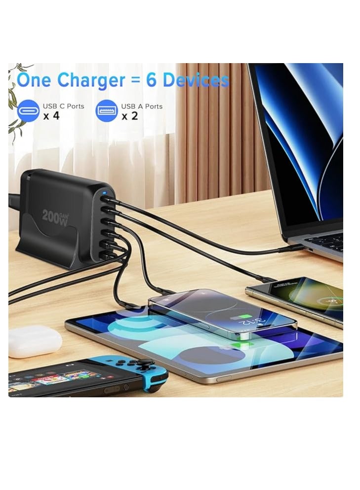 Terabyte 200W USB C Charger Block Multiple Ports, GaN III USB Charging Station 6 Ports Hub, Multi Port for - Image 2