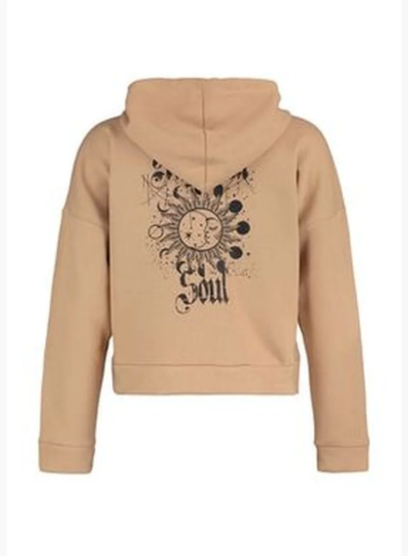 trendyol Camel Printed Back with Zipper and Basic Knitted Sweatshirt with Fleece Inside TWOAW23SW00677
