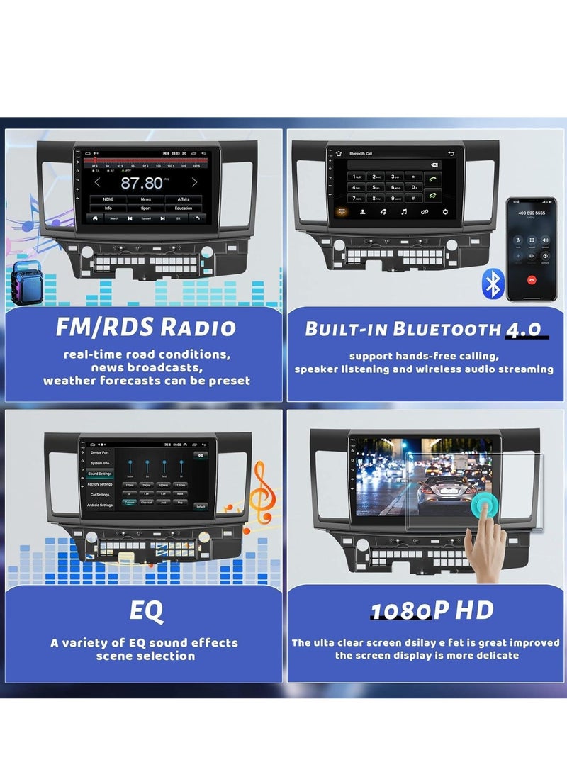 Android Car Stereo for Mitsubishi Lancer 2007 To 2017 2GB RAM 32GB ROM Support Apple Carplay, Mirror-Link Wi-Fi BT, Radio GPS Navigation, 10 Inch IPS Touch Screen with Backup Camera Included