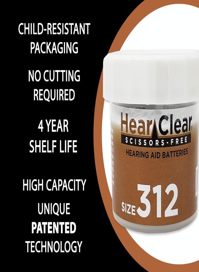 Hear Clear Size 312 PR41 1.45V Zinc Air Hearing Aid Batteries Brown Tab (60 Pack) [Scissor-Free Packaging] - Image 5