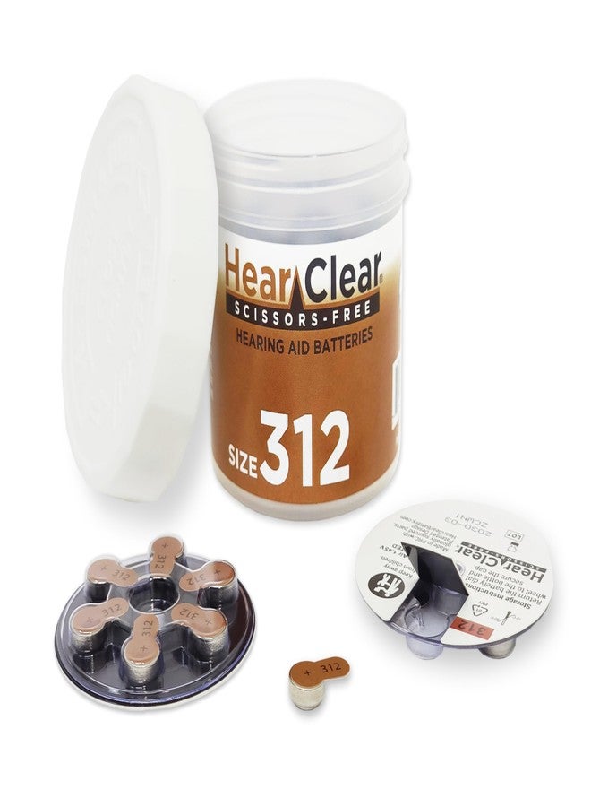 Hear Clear Size 312 PR41 1.45V Zinc Air Hearing Aid Batteries Brown Tab (60 Pack) [Scissor-Free Packaging] - Image 1