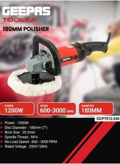 GEEPAS Geepas Toolz 180 MM Polisher GCP7012-240, 1200 W and 600-3000 RPM, Perfect for Home and Business| M14 Spindle Thread, D-Shaped Handle for Comfortable Grip, Ergonomic Design and Lightweight Body.  - Image 5