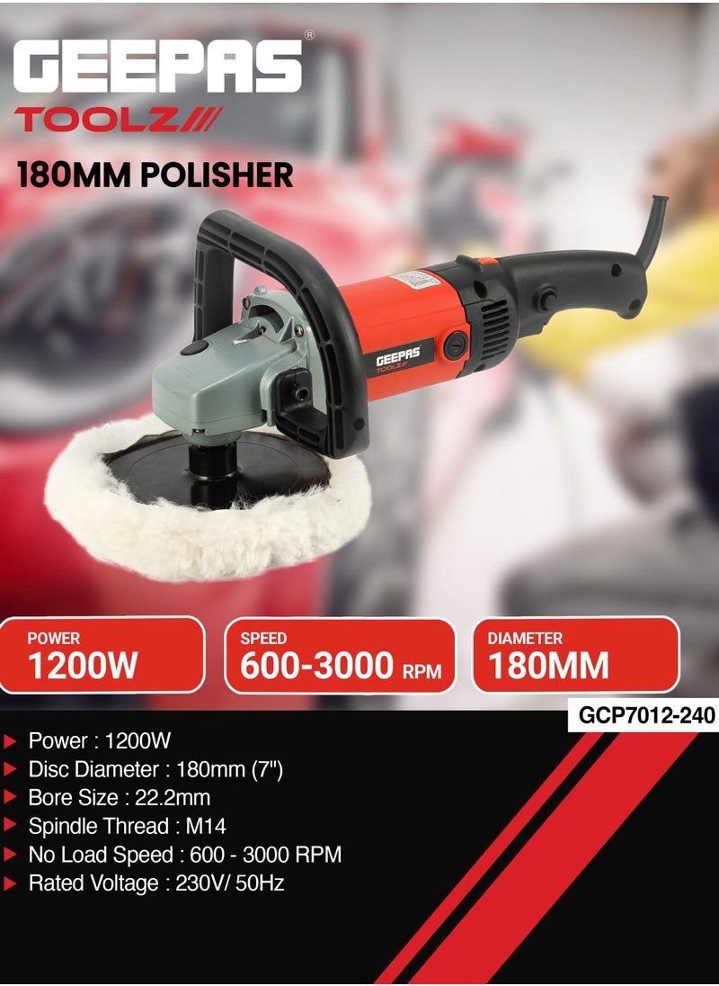 GEEPAS Geepas Toolz 180 MM Polisher GCP7012-240, 1200 W and 600-3000 RPM, Perfect for Home and Business| M14 Spindle Thread, D-Shaped Handle for Comfortable Grip, Ergonomic Design and Lightweight Body.  - Image 5
