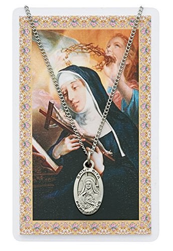McVan Saint Rita 7/8-inch Pewter Medal Pendant Necklace with Holy Prayer Card - Image 2