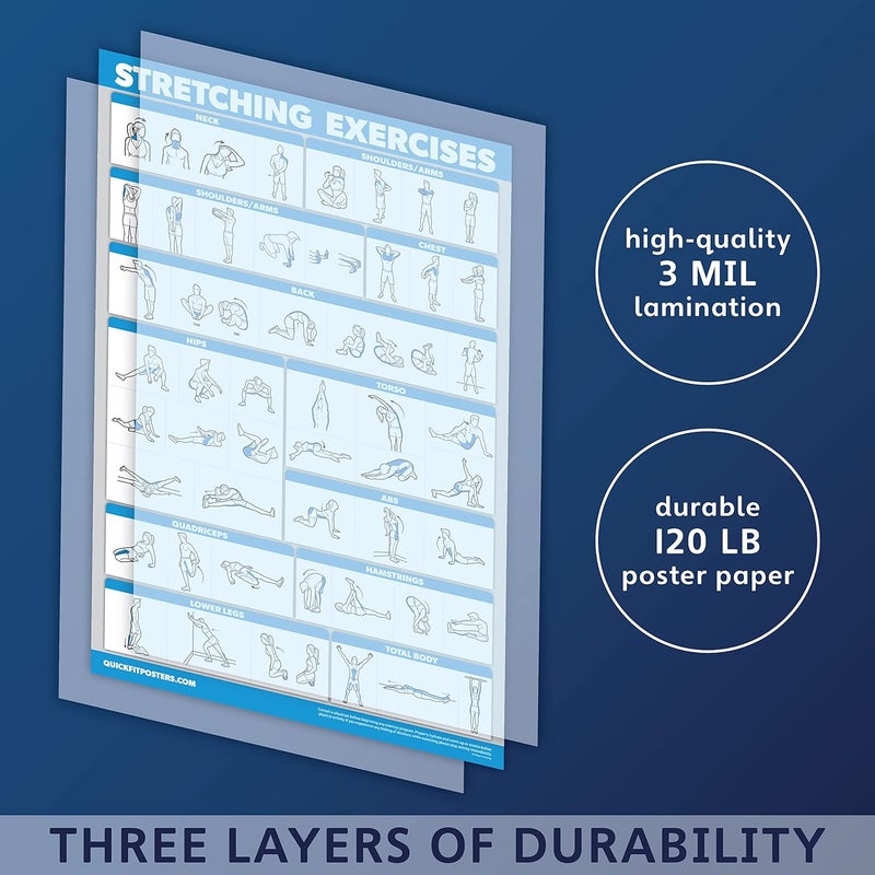 Palace Learning Quickfit 3 Pack - Yoga Poses + Stretching Exercises + Pilates Mat Work Poster Set - Set of 3 Workout Charts (LAMINATED, 18" x 24") - Image 3