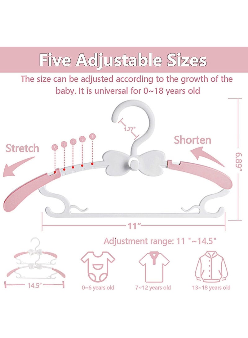 INSIJAM 20pcs Baby Hangers for Kids Clothes Closet Non-Slip Adjustable Infant Baby Coat Hangers Extendable Toddler Hanger for Children Girl Non-Slip Pink Nursery Hanger with White Bow - Image 3