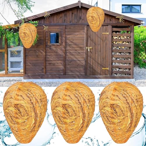 Stingmon 3 Pack Fake Wasp Nest Decoy Hanging Waterproof Fake Hornet Nest Decoy Carpenter Bee Deterrent Wasps Trap Wasp Deterrent Outdoor Yellow Jacket Carpenter Bee Traps for Outsides Garden Patio - Image 1