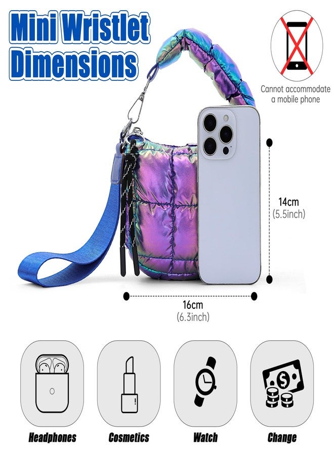 SUKUTU Mini Quilted Wristlet Bag for Women Cute Puffer Earphone Purse Bag Charm Pouch - Image 3