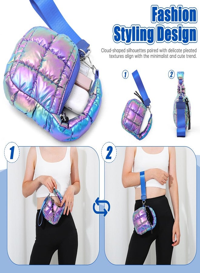 SUKUTU Mini Quilted Wristlet Bag for Women Cute Puffer Earphone Purse Bag Charm Pouch - Image 4