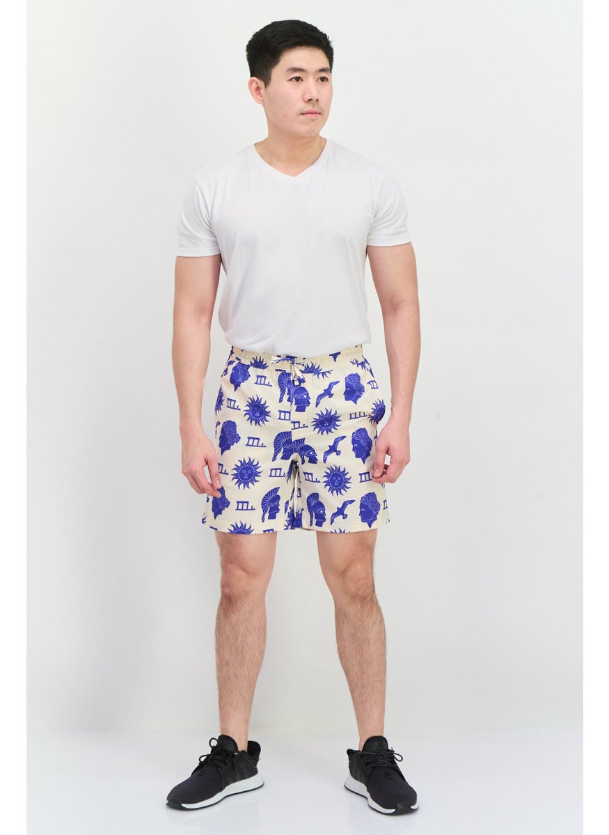 Jack Jones - Men Allover Print Drawstring Basic Shorts, Beige - Image 1